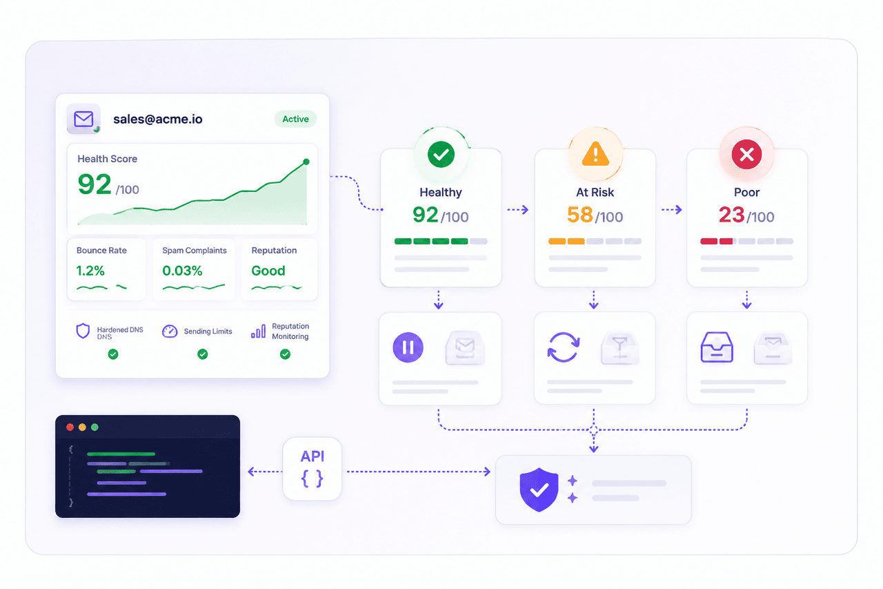 Deliverability health scoring and automated mailbox rotation